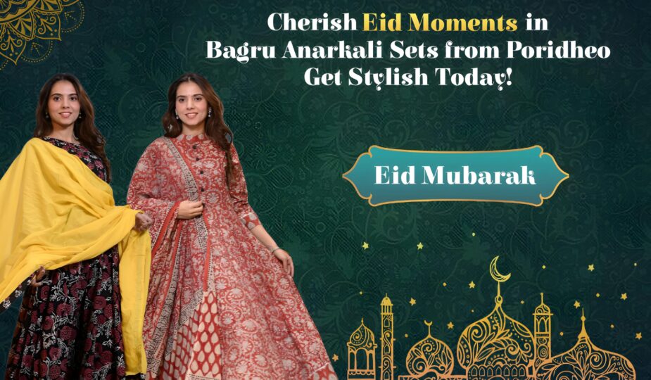 Two models wearing Stunning Bagru Anarkali Sets from Poridheo for Eid Collection