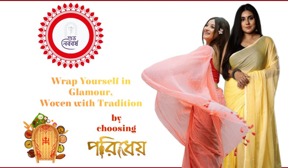 Models wearing sarees to Showcase Bengali New year celebrations.
