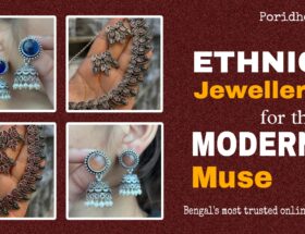 Two pairs of jhumkas and two oxidised necklace sets displayed elegantly, showcasing ethnic jewellery for versatile occasions.