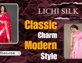 Two models elegantly showcasing Lichi Silk sarees, blending traditional charm with contemporary fashion.