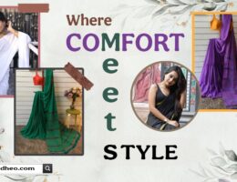 Two models showcasing stylish cotton sarees from Poridheo alongside two plain cotton sarees, highlighting comfort and elegance perfect for everyday wear.
