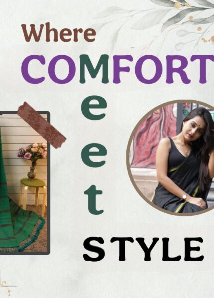 Two models showcasing stylish cotton sarees from Poridheo alongside two plain cotton sarees, highlighting comfort and elegance perfect for everyday wear.