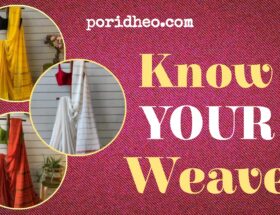 Three beautifully displayed Authentic Handloom Sarees in distinct weaves and colors, showcasing traditional Indian craftsmanship.