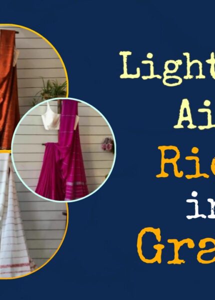 A collection of four Poridheo Mulmul sarees, each showcasing delicate fabric and traditional Bengali craftsmanship, under the tagline "Light as Air, Rich in Grace".
