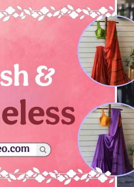 Three models elegantly draped in vibrant Soft Mulmul Sarees showcasing traditional charm with modern flair.