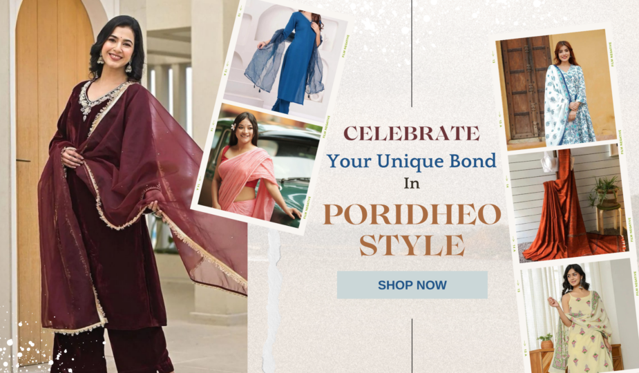 Five stylish women wearing vibrant traditional outfits including kurtis and salwar suits, showcasing diverse Raksha Bandhan outfit ideas by Poridheo.