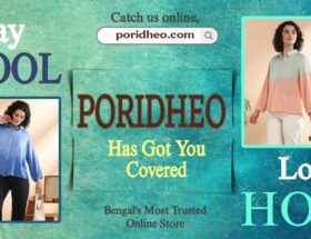Two models in stylish Indo-Western summer cotton kurtis from Poridheo, posing confidently in breathable, breezy outfits perfect for hot weather.