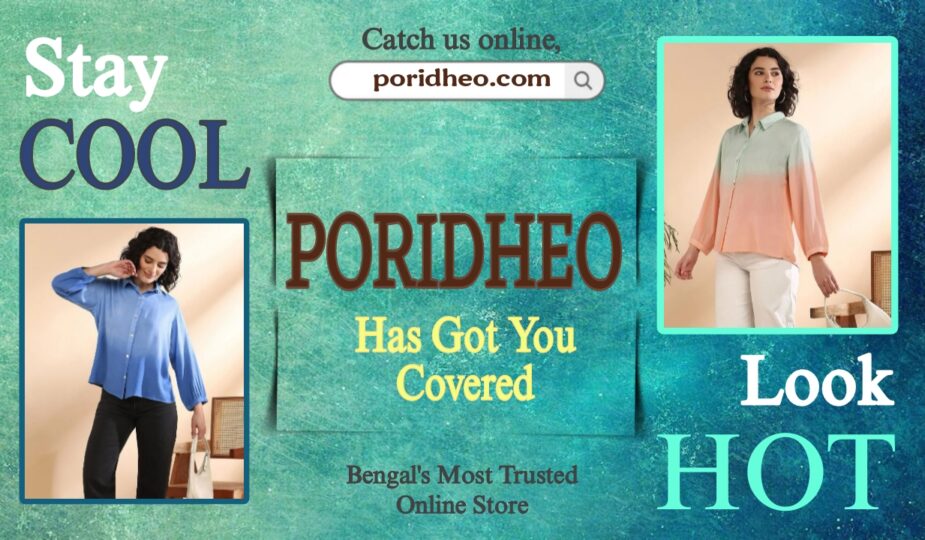 Two models in stylish Indo-Western summer cotton kurtis from Poridheo, posing confidently in breathable, breezy outfits perfect for hot weather.